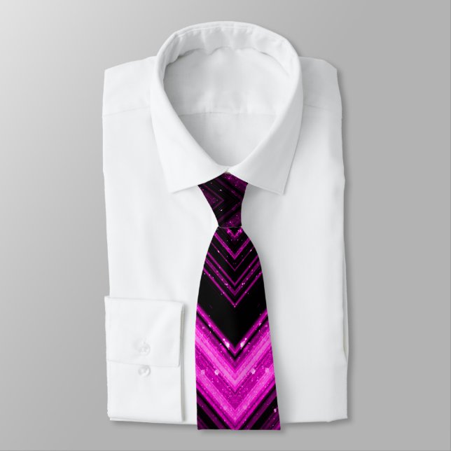 Sparkly metallic hot pink magenta black chevron tie (Tied)