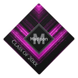 Sparkly metallic hot pink magenta chevron Monogram Graduation Cap Topper