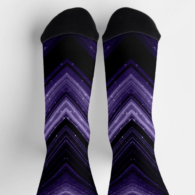 Sparkly metallic ultra violet galaxy chevron lines socks (Top)