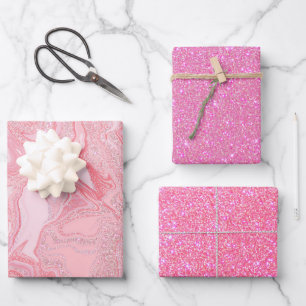 Sparkly Modern Blush Coral Pink Glitter Marble Wrapping Paper Sheet