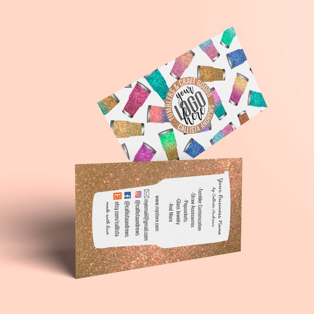 Sparkly Modern Glitter Tumbler Crafter Logo Business Card (Creator Uploaded)
