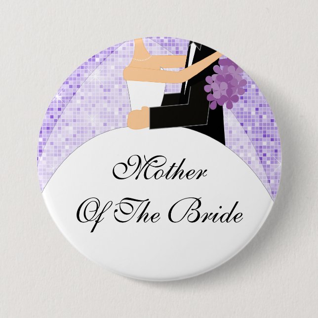 Sparkly Mother of the Bride Button / Pin Purple (Front)