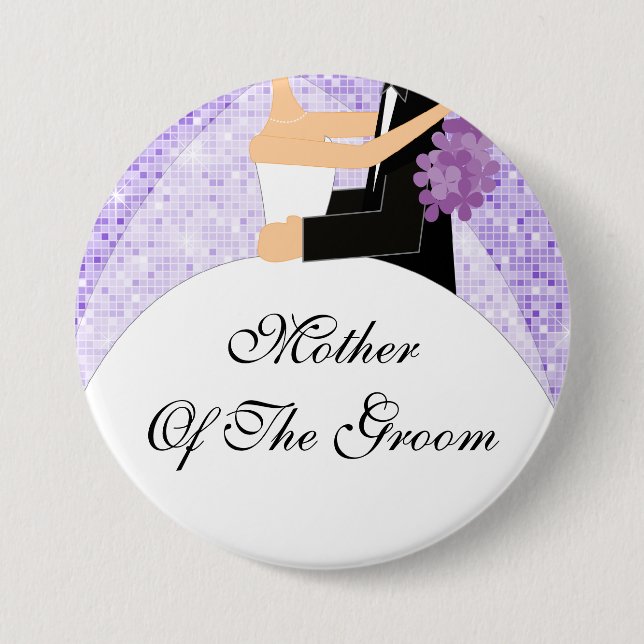 Sparkly Mother of the Groom Button / Pin Purple (Front)