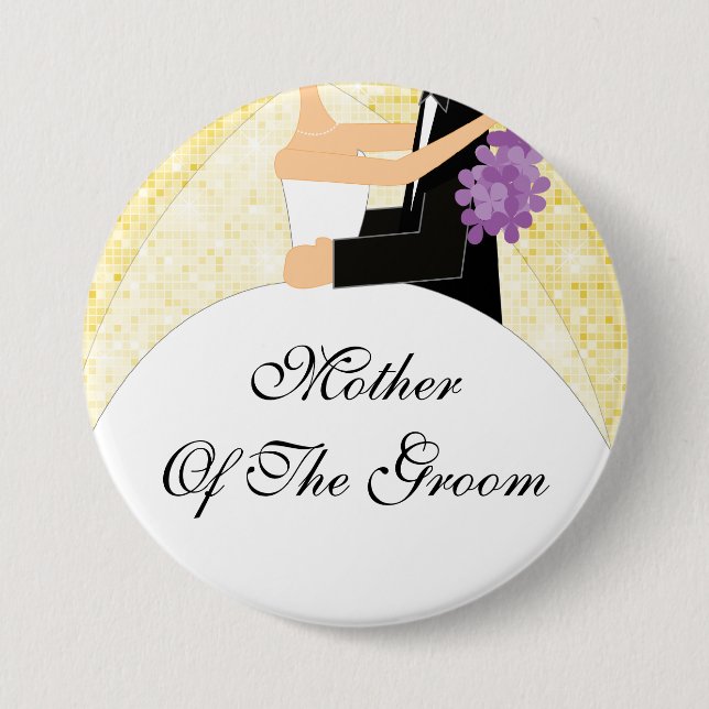Sparkly Mother of the Groom Button / Pin Yellow (Front)