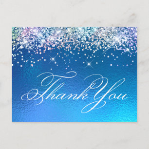 Sparkly Multi Glitter Ocean Ombre Foil Thank You Postcard