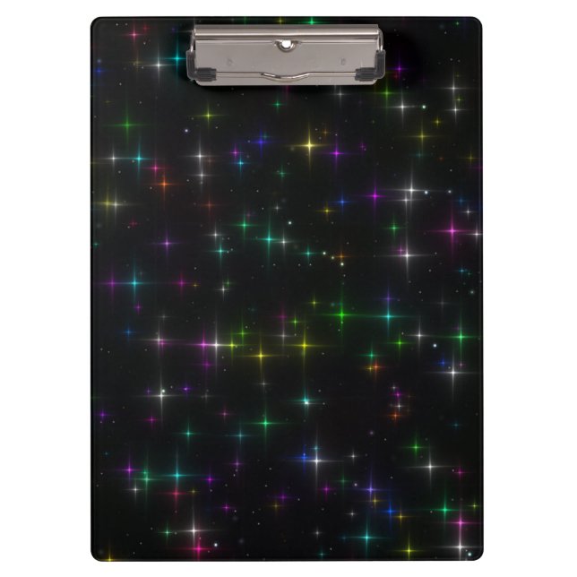 Sparkly Multicolor Stars Clipboard (Front)