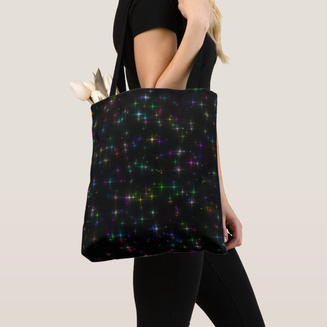 Sparkly Multicolor Stars Tote Bag (Close Up)