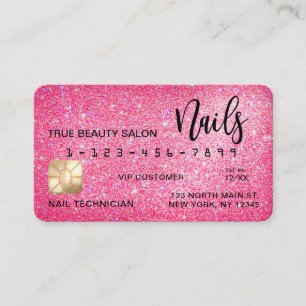 Sparkly Neon Pink Glitter Credit Card Nail Tech