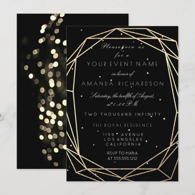 Sparkly Night Bridal Birthday Black Diamond Minima Invitation (Front/Back)