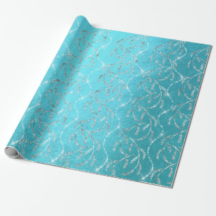 Sparkly Ocean Laurel Floral Silver Diamonds Wrapping Paper
