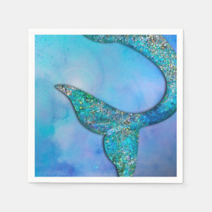 Sparkly Ocean Mermaid Fin Tail Birthday Party Napkin