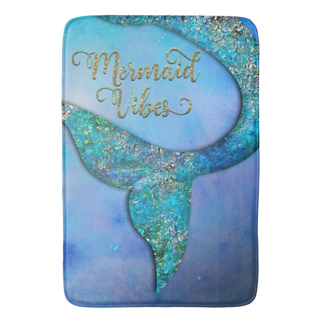 Sparkly Ocean Mermaid Fin Tail Enchanted Bath Mat (Front Vertical)