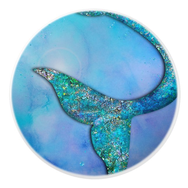 Sparkly Ocean Mermaid Fin Tail Enchanted Ceramic Knob (Front)