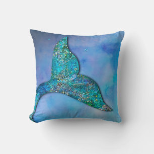 Sparkly Ocean Mermaid Fin Tail Enchanted Throw Pillow