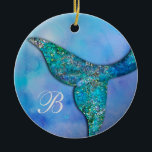 Sparkly Ocean Mermaid Fin Tail Personalized Ceramic Ornament<br><div class="desc">personalize with text if desired.</div>