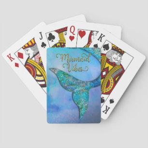 Sparkly Ocean Mermaid Vibes Fin Tail Enchanted Playing Cards