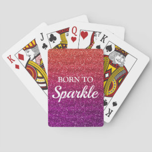 Sparkly Orange and Purple Glitter Born to Sparkle Playing Cards