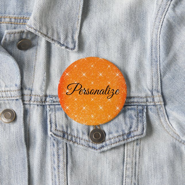 Sparkly orange glitter with star glimmers custom 3 inch round button (In Situ)
