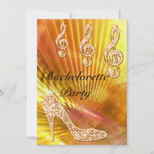 Sparkly Orange Music Note/stiletto Bachelorette Invitation