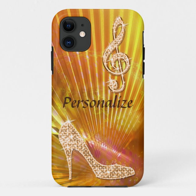 Sparkly Orange Music Note & Stiletto Heel Case-Mate iPhone Case (Back)