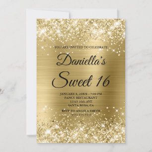 Sparkly Pale Gold Glitter and Foil Sweet 16 Invitation