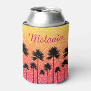 Sparkly Palm Trees Gradient Sunset Personalised Can Cooler