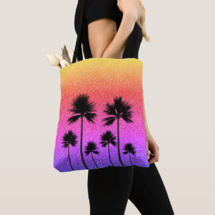 Sparkly Palm Trees Gradient Sunset Tote Bag