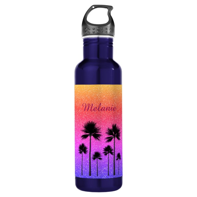 Sparkly Palm Trees Personalised 710 Ml Water Bottle (Front)
