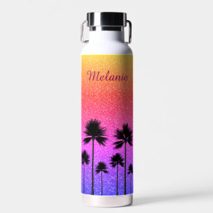 Sparkly Palm Trees Personalised Water Bottle