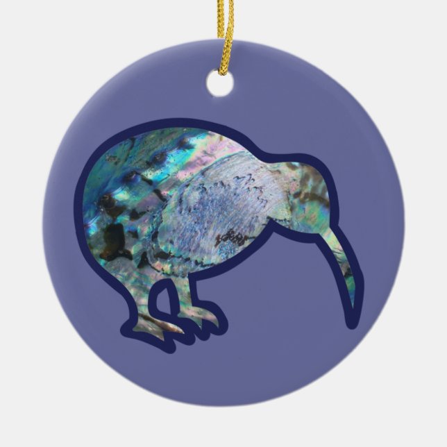 Sparkly Pāua Colour Kiwi Bird Xmas Ornament (Front)