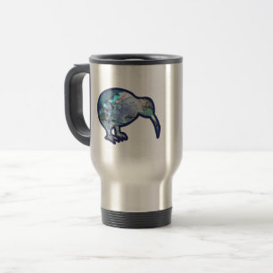 Sparkly Pāua Kiwi Bird, with Custom Name Travel Mug