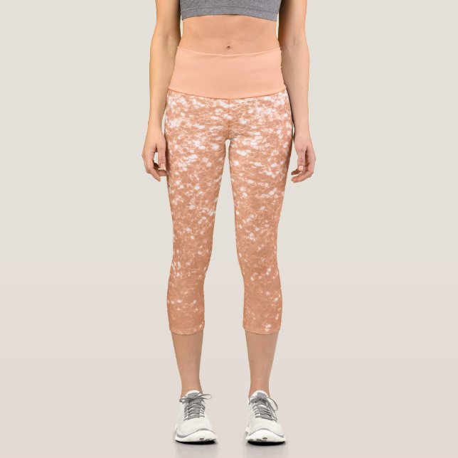 Sparkly peach faux sparkles colour of year 2024 capri leggings (Front)
