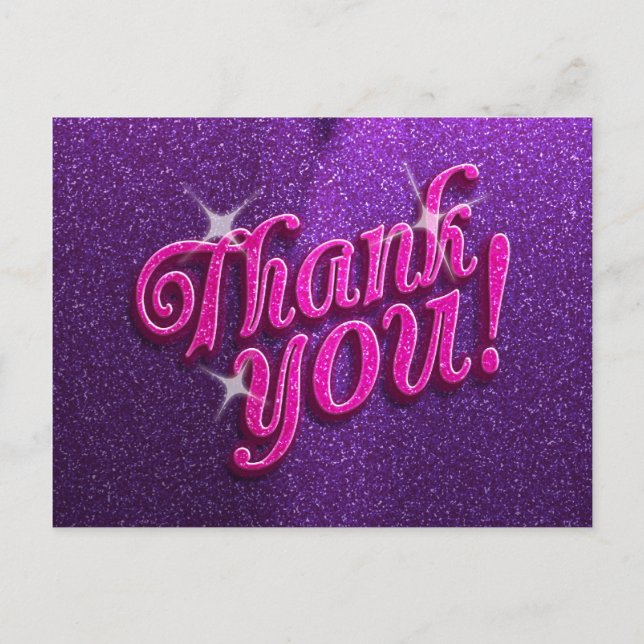 Sparkly Pink and Purple Thank You Postcard (Front)
