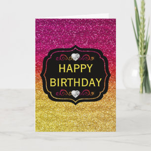 Sparkly Pink and Yellow Gradient Glitter Birthday Card