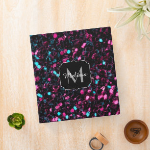 Sparkly pink blue mosaic glitter sparkle Monogram Binder