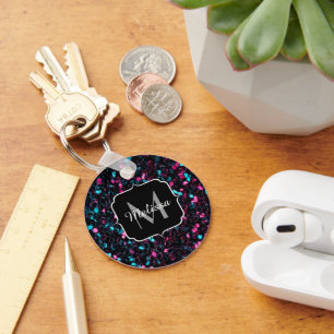  Sparkly pink blue mosaic glitter sparkle Monogram Keychain