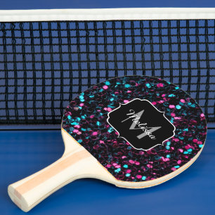  Sparkly pink blue mosaic glitter sparkle Monogram Ping Pong Paddle