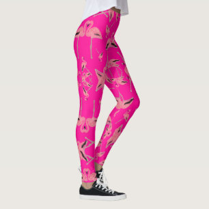 Sparkly pink flamingo glitter heart leggings