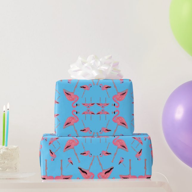 Sparkly pink flamingo glitter heart wrapping paper (Party Gifts)