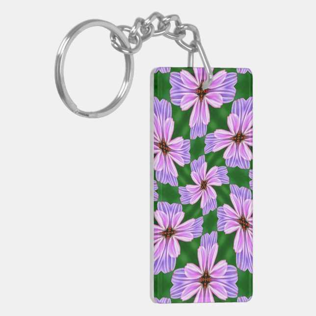 Sparkly Pink Flowers Pattern Keychain (Front Left)