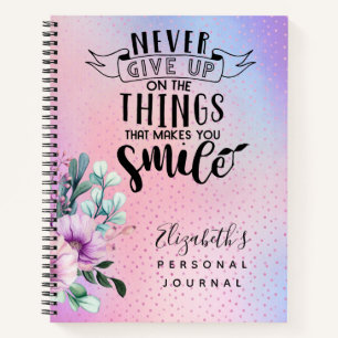 Sparkly Pink Girls Personal Journal Never Give Up