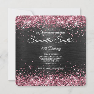 Sparkly Pink Glitter and Black Foil 40th Birthday Invitation