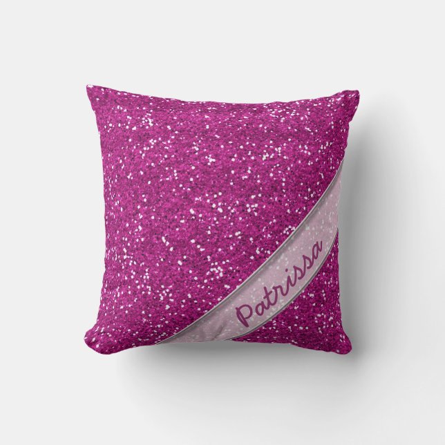 Sparkly Pink Glitter Custom Name Throw Pillow (Front)