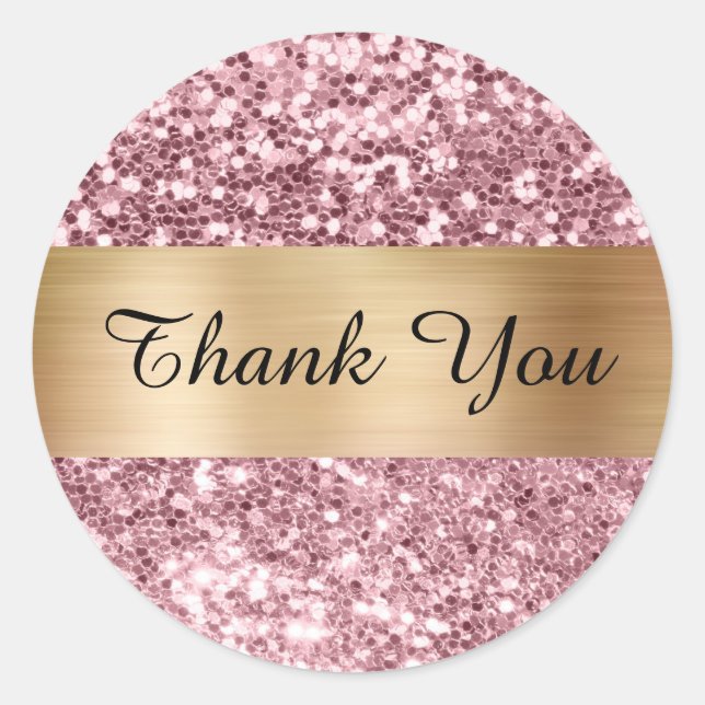 Sparkly Pink Glitter Gold Shimmer Strip Foil Classic Round Sticker (Front)