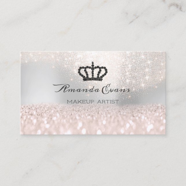 Sparkly Pink Glitter Makeup Artist Beauty Crown Appointment Card (Front)