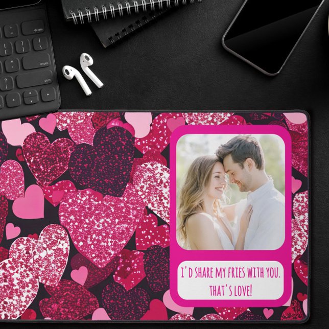Sparkly Pink Hearts Share My Fries Desk Mat (Creator Uploaded)