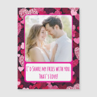 Sparkly Pink Hearts Share My Fries Magnetic Card