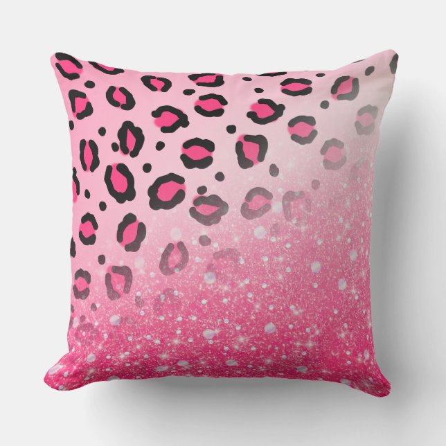 Sparkly Pink Leopard Print Decor For Teen Girls Throw Pillow (Front)
