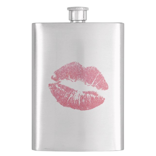Sparkly Pink Lips Hip Flask (Front)