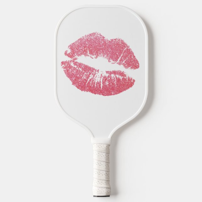 Sparkly Pink Lips Pickleball Paddle (Front)